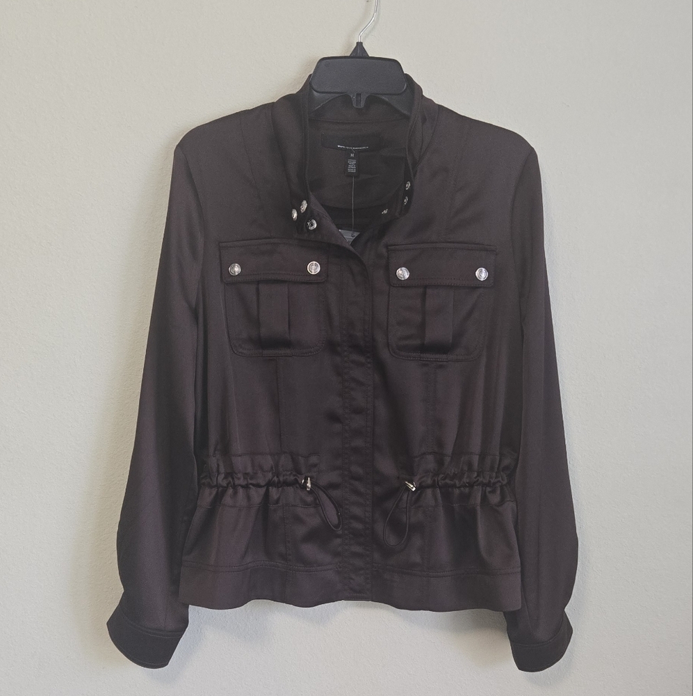 WHBM Draped Elegance Utility Jacket Brown Rocky Cliff Sz M NWT